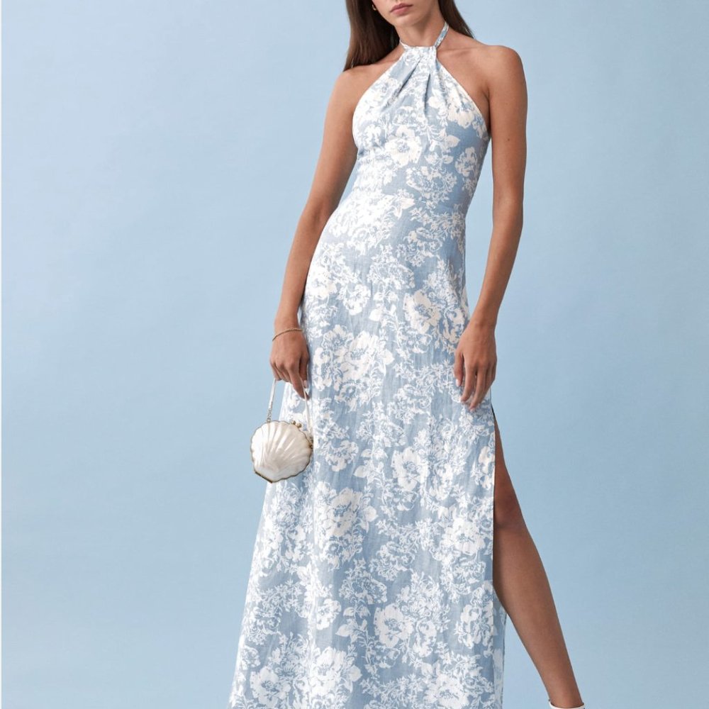 Reformation Blue and White Floral Midi Dress